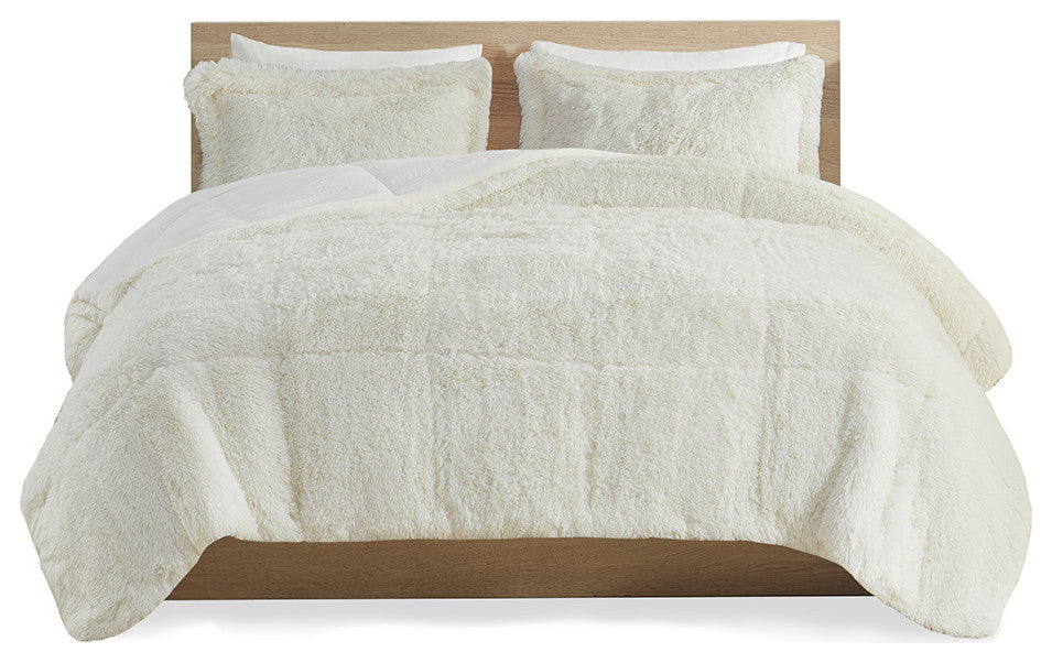 Intelligent Design Malea Shaggy Faux Fur Comforter Mini Set, Ivory