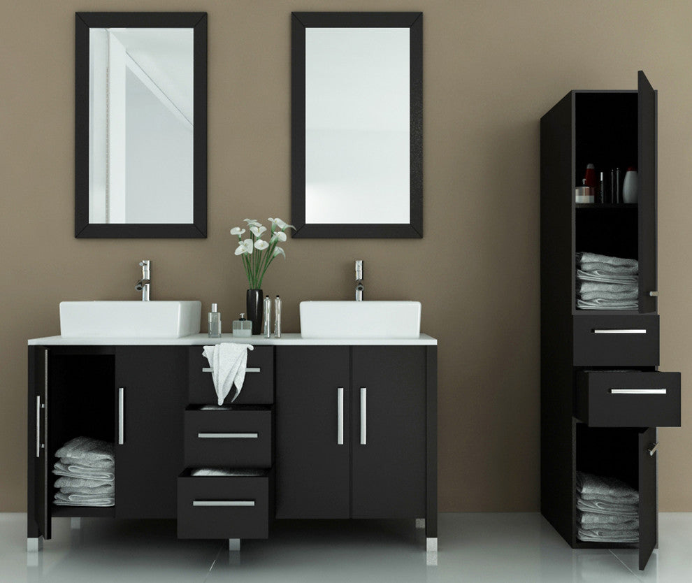 59" Sirius Double Vessel Sink Modern Bathroom Vanity with Phoenix Stone Top