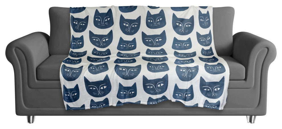 Blue Cat Face Pattern 50"x60" Coral Fleece Blanket