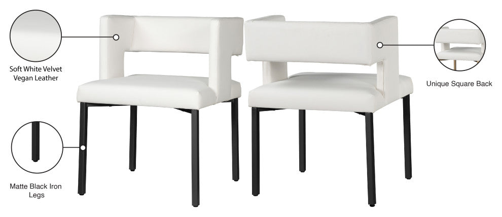 The Caleb Dining Chair, White and Matte Black, Faux Leather and Iron, Set of 2