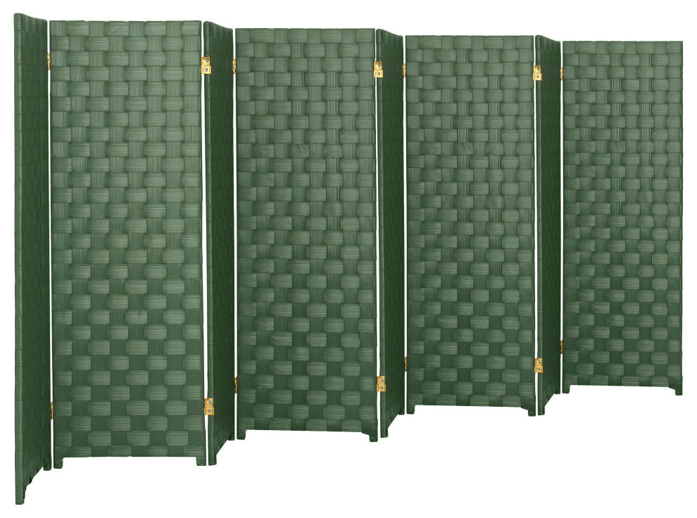 4 ft. Short Woven Fiber Outdoor All Weather Room Divider 8 Panel Green
