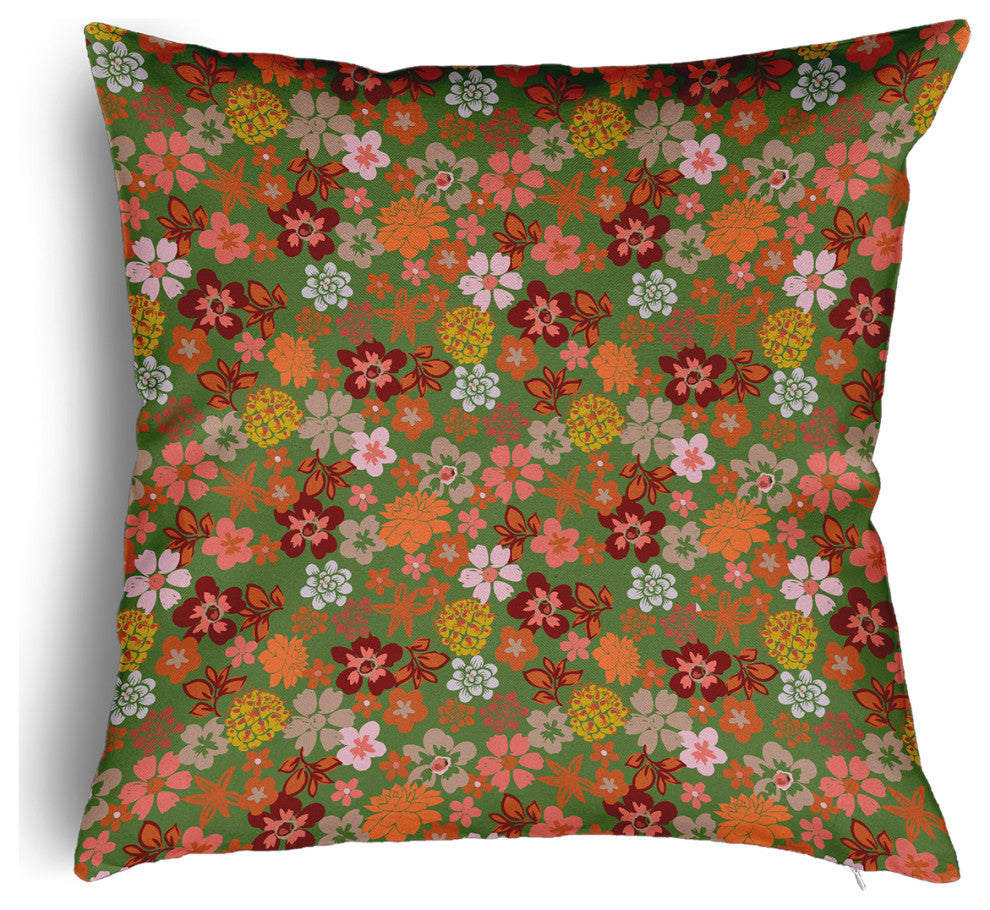 Succulent Garden Accent Pillow With Removable Insert, Scallion, 18"x18"