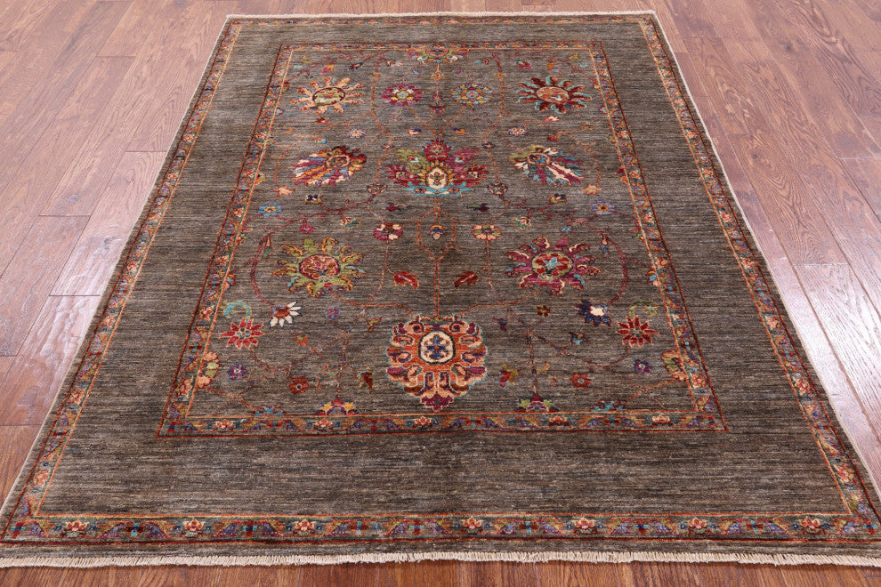 4' 10" X 6' 7" Persian Tabriz Hand Knotted Wool Rug Q5787