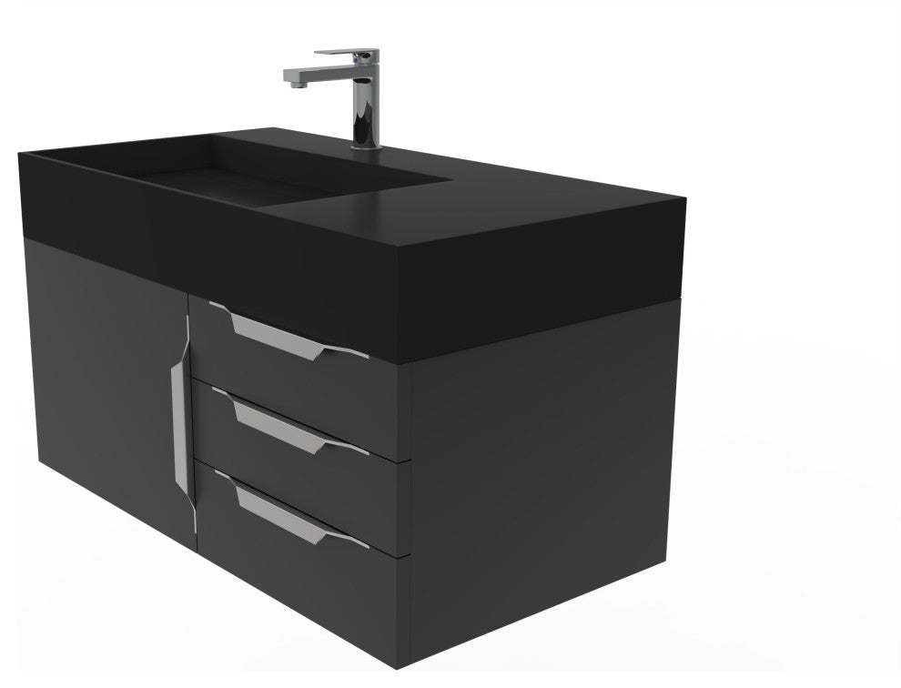 CastelloUSA Amazon 36" Wall Mount Vanity Set, Black, Black Top, Chrome Handles