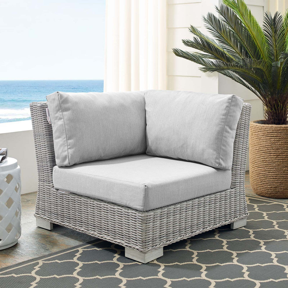 Sofa Corner Chair, Sunbrella, Rattan, Wicker, Gray, Modern, Outdoor Patio