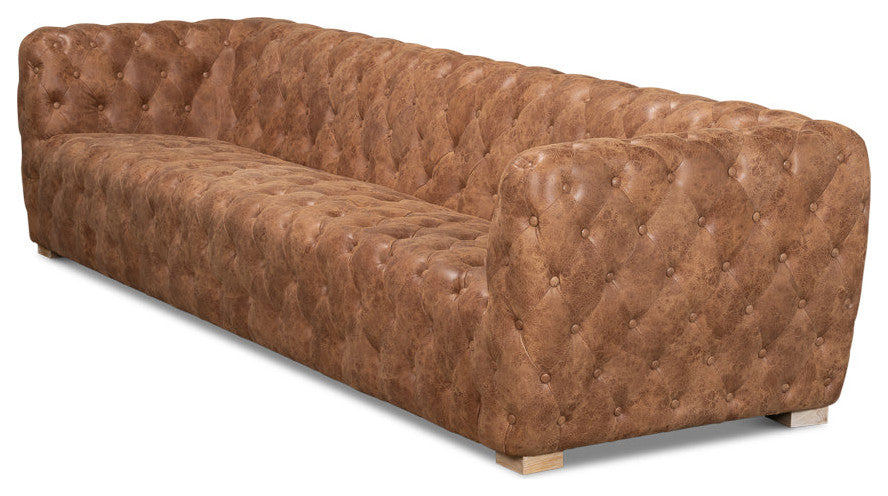 112" Long Tufted Leather Stanley Sofa Tan