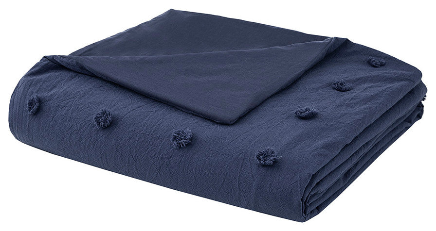 Urban Habitat Brooklyn Pom-Pom 7-Piece Duvet Cover Set, Indigo Blue