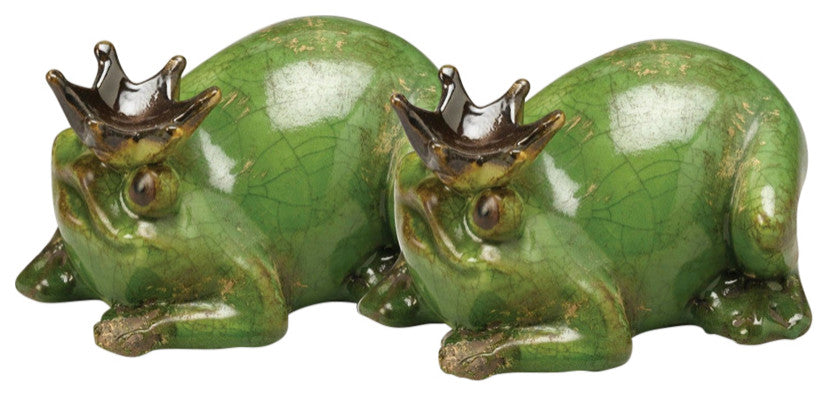 Ceramic Frog Prince Figurine, Green