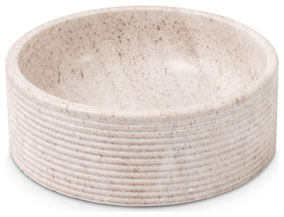 Natural Stone Vessel Bathroom Sink, Brushed Blizz Marble