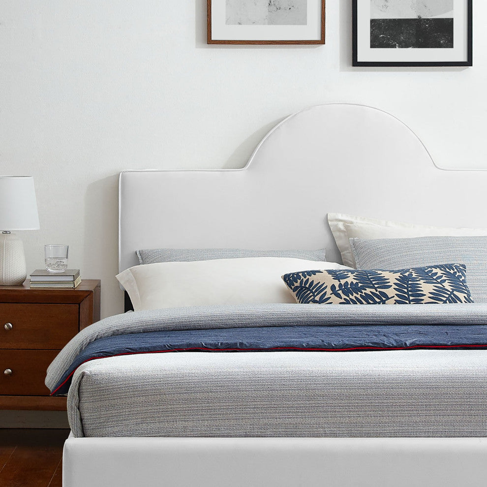 Platform Bed Frame, King Size, White, Velvet, Modern, Bedroom Guest Suite