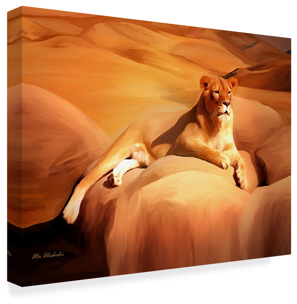 "Lioness On A Rock 2" by Ata Alishahi, Canvas Art, 24"x18"