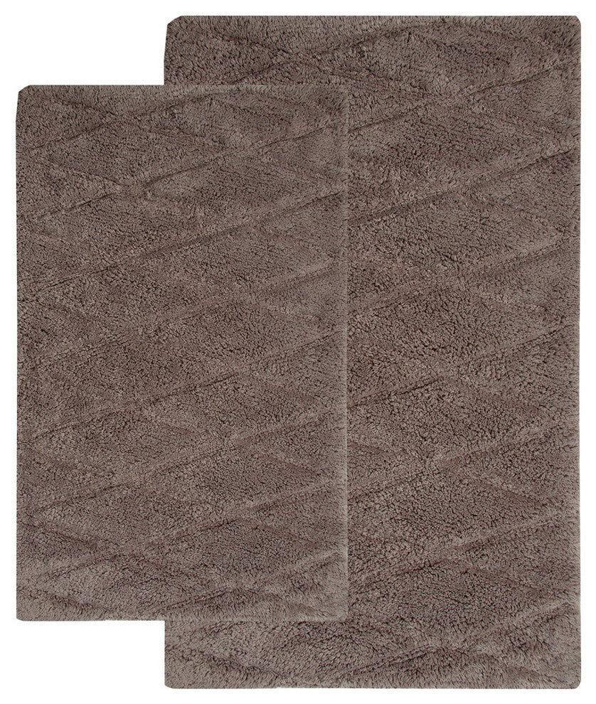 Bath Rug Cotton, 2 Piece Set, 34"x21" and 36"x24", Grey, Pattern Raised Diamond
