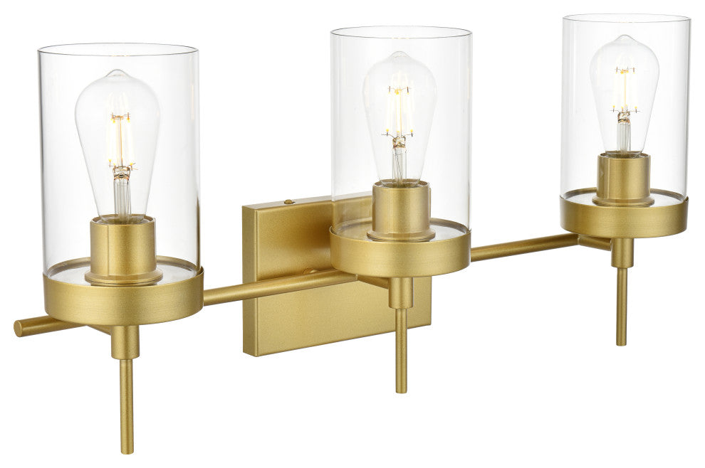 3 Light Brass And Clear Bath Sconce