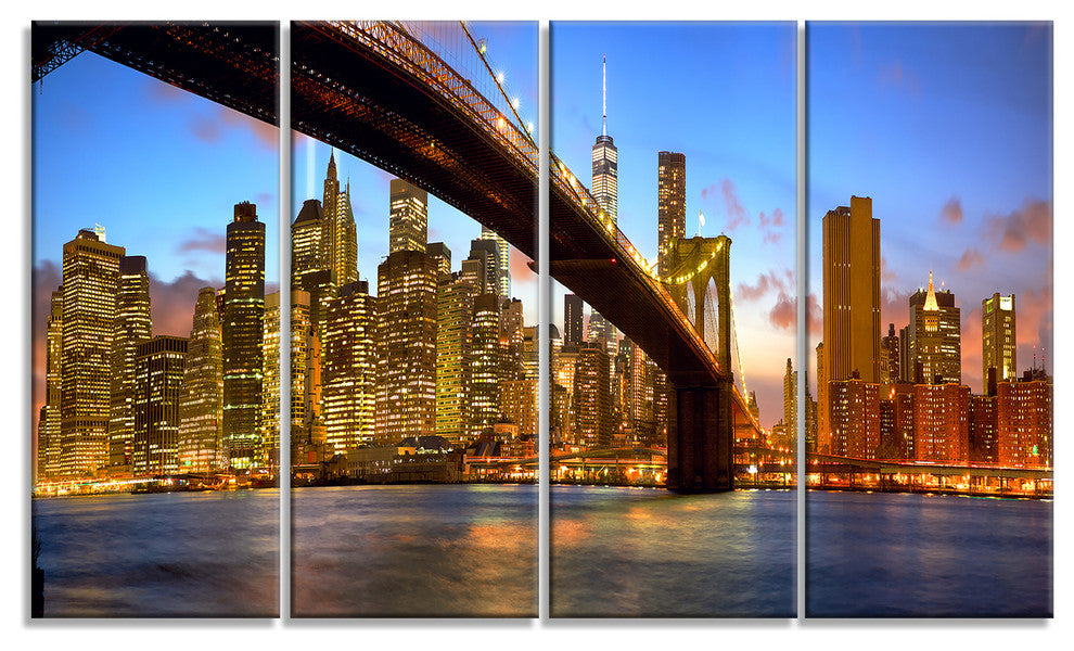 "Manhattan" Panorama With Skyscrapers" Canvas Print48"x28", 4-Panels