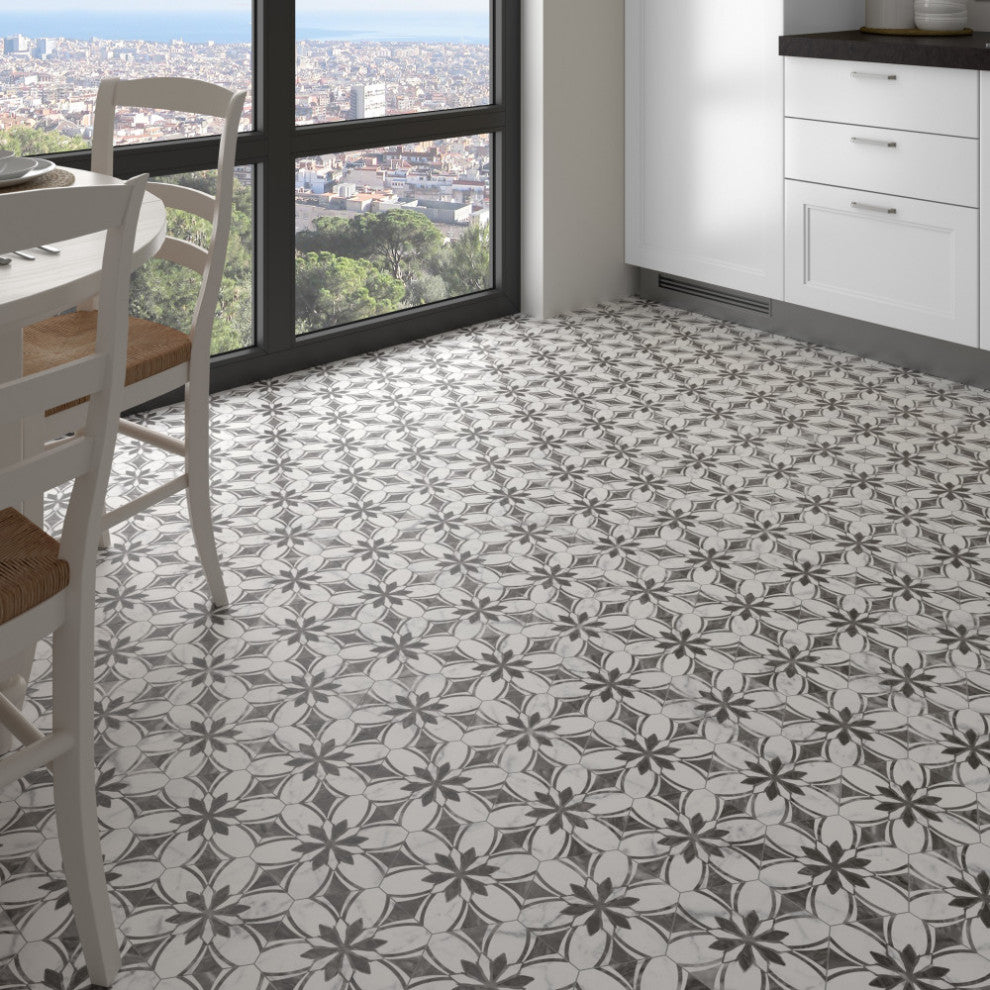 Classico Bardiglio Hexagon Dahlia Dark Porcelain Floor and Wall Tile