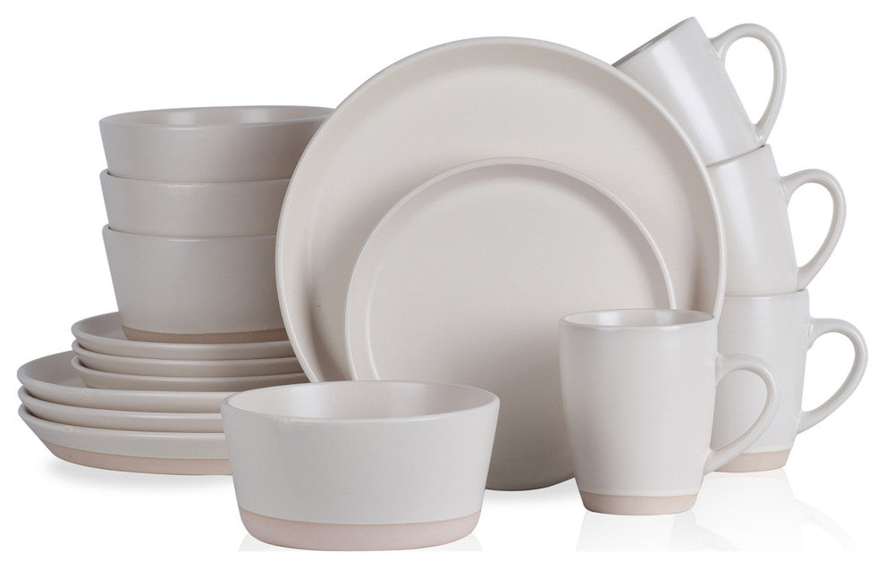 Stone Lain Jules Stoneware 16 Piece Dinnerware Set, Off White