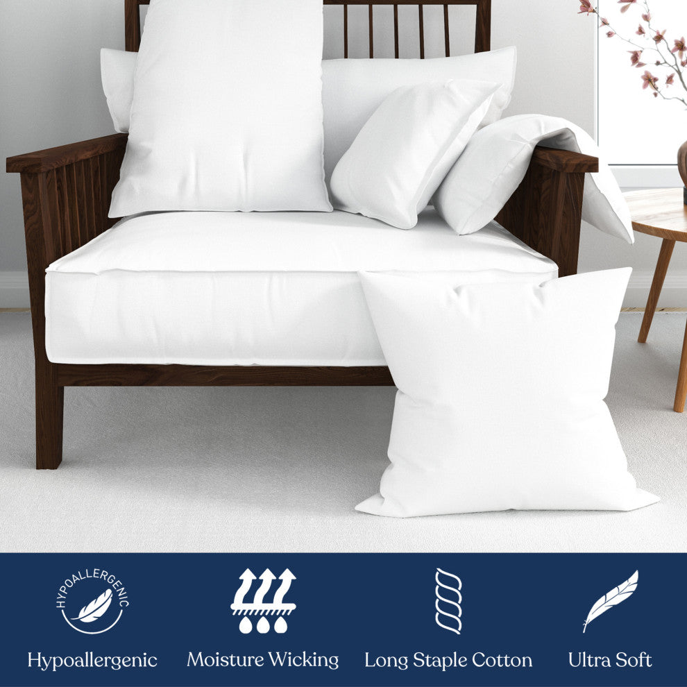 Delara Organic Cotton Pillow Insert, White Duck Feather, Set of 2, 20"x20"