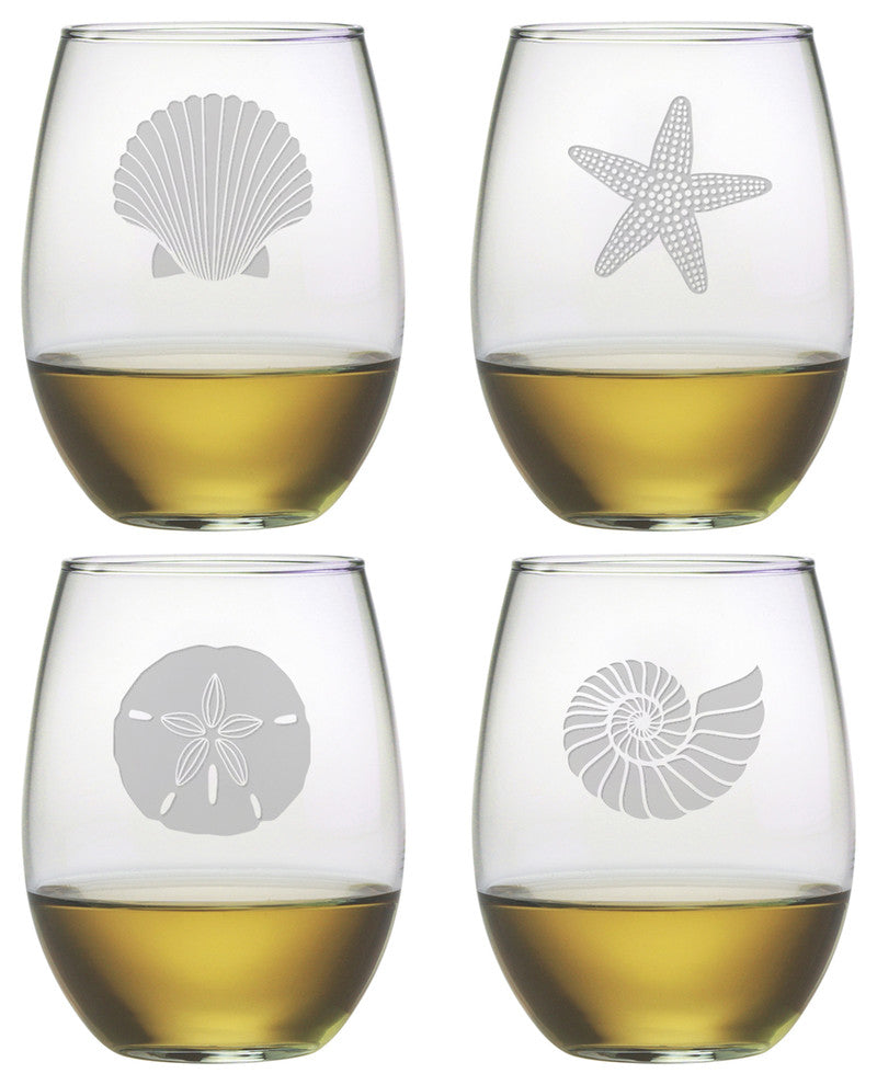 Beachcomber 4-Piece Stemless Wine Glass Set