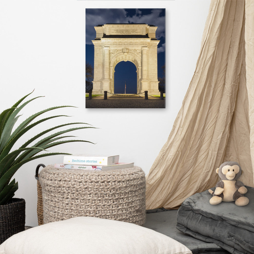 Night Photo at Valley Forge Arch Night Photo Canvas Wall Art Print, 16" X 20"