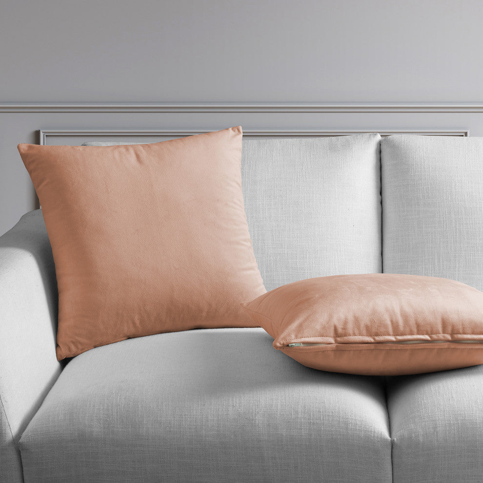 Heritage Plush Velvet Cushion Cover Pair, Peach Blossom, 18w X 18l