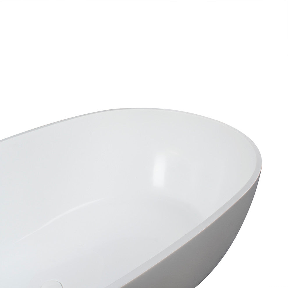 Vanity Art Solid Surface Resin Stone Freestanding Bathtub, Glossy White, 67 in. X 34 in.