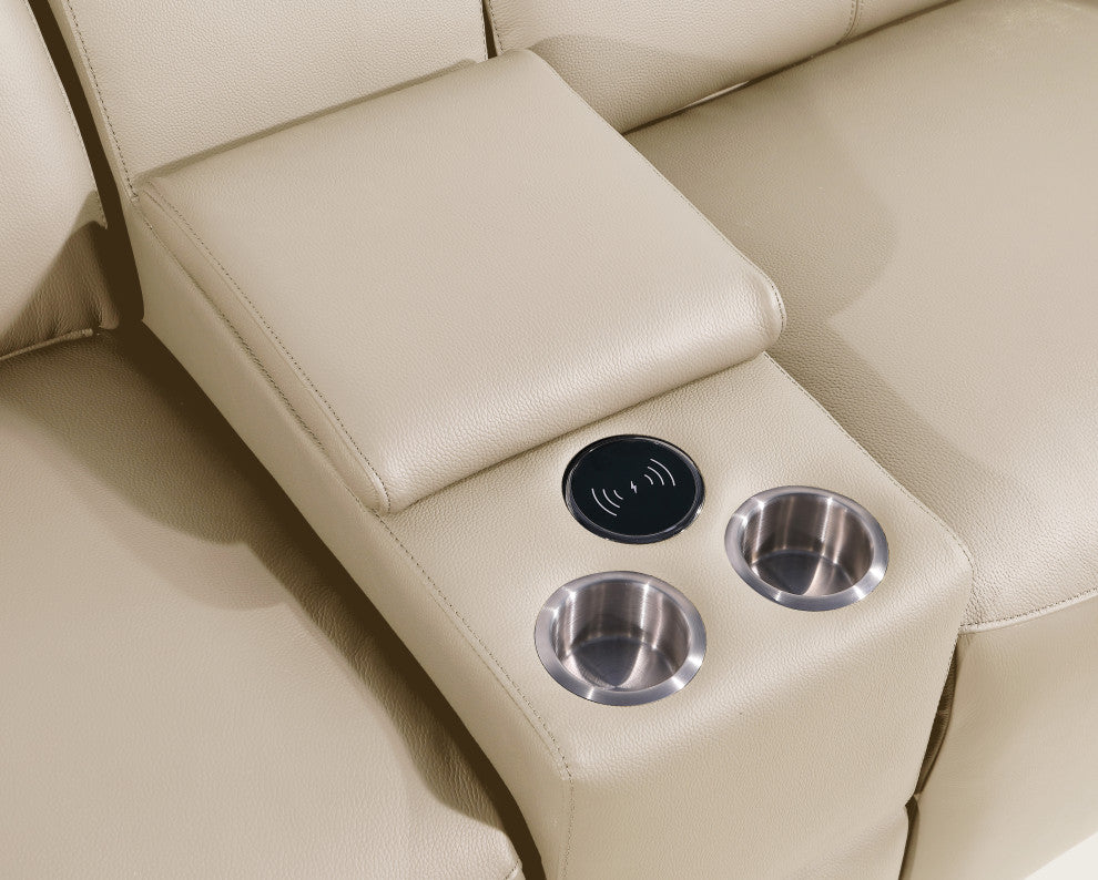 Niccolo Italian Leather 7-Piece L-Shaped Power Reclining Sectional, Beige