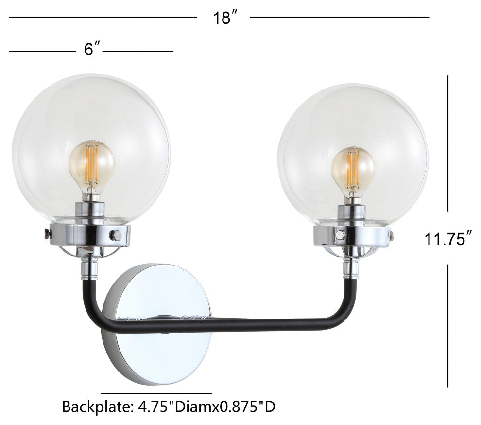 Caleb 1-Light Brass Wall Sconce, Chrome / Black, 2 - Light(s)