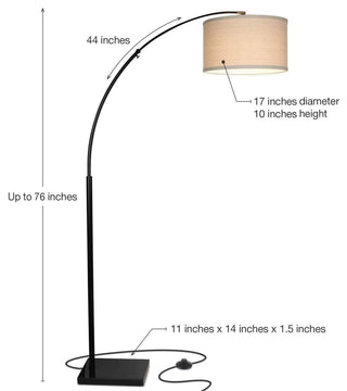 Brightech Logan - Contemporary Arc Floor Lamp w. Marble Base, Classic Black