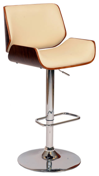 Cream Upholstered Chrome Base Adjustable Bar Stool