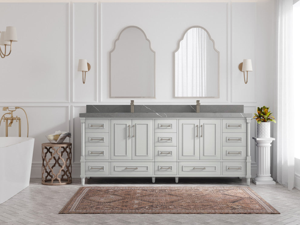 Aberdeen 84 Double Sink Bath Vanity in Coventry Gray 2" Piatra Gray