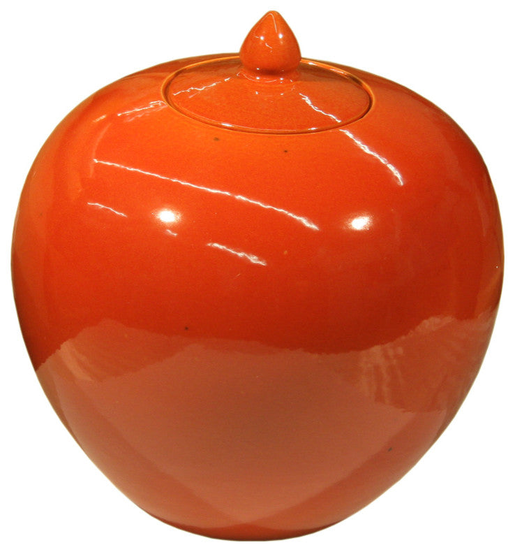 Orange Crackle Porcelain Melon Jar