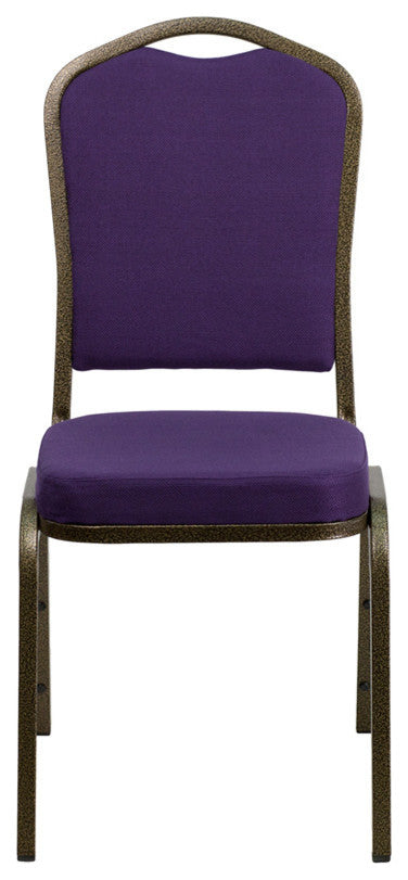 Crown Back Stacking Banquet Chair in Purple Fabric - Gold Vein Frame
