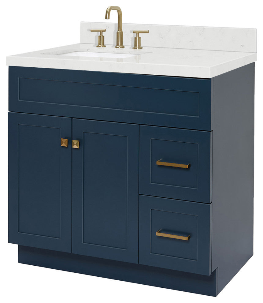 Ariel Hamlet 36" Single Left Rectangle Sink Bathroom Vanity, Carrara Quartz