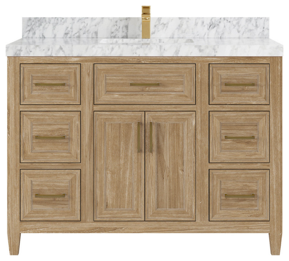 Santa Monica 48 Single Sink Bath Vanity in Whitewashed Teak 2" Carrara Marble