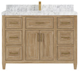 Santa Monica 48 Single Sink Bath Vanity in Whitewashed Teak 2" Carrara Marble