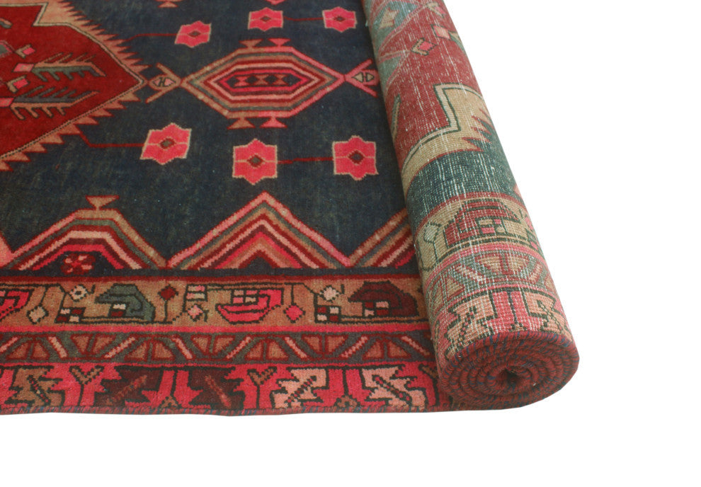 Fine Vintage Distressed Khaleesi Navy/Burgundy Runner, 3'4x10'8