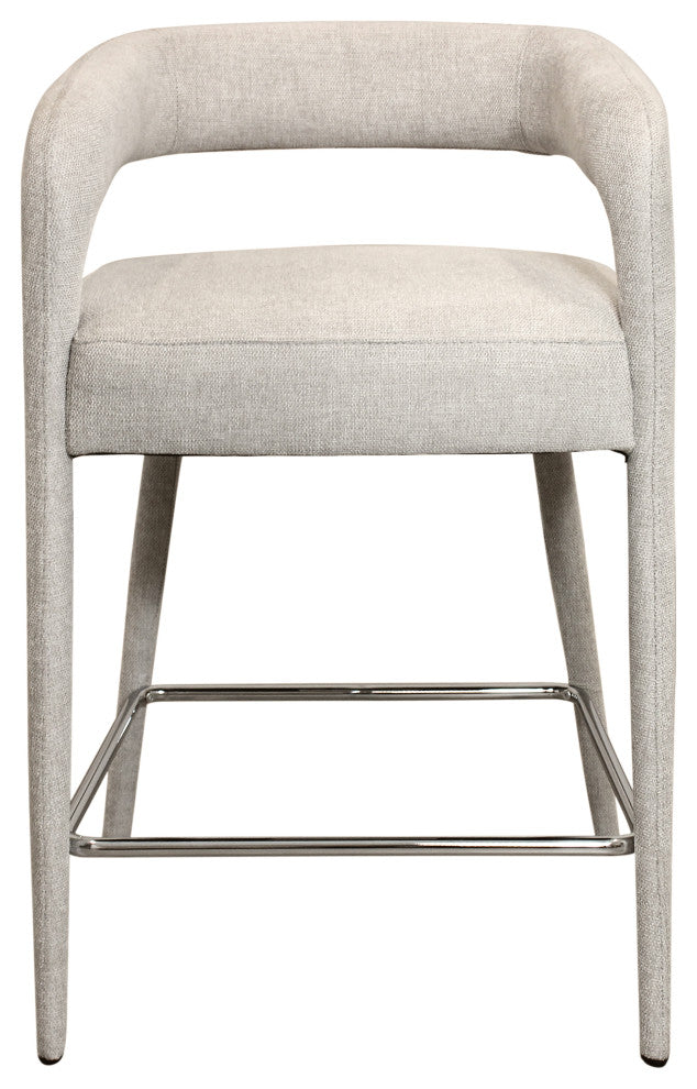 Galway Comfy Cushioned Metal Counter Chair, Ivory Linen Fabric