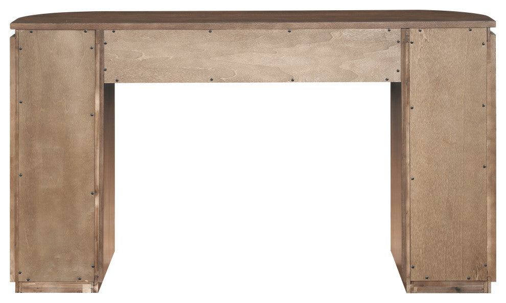 Astrid Solid Wood And Oak Veneer Vanity / Desk / Console Table, Brown