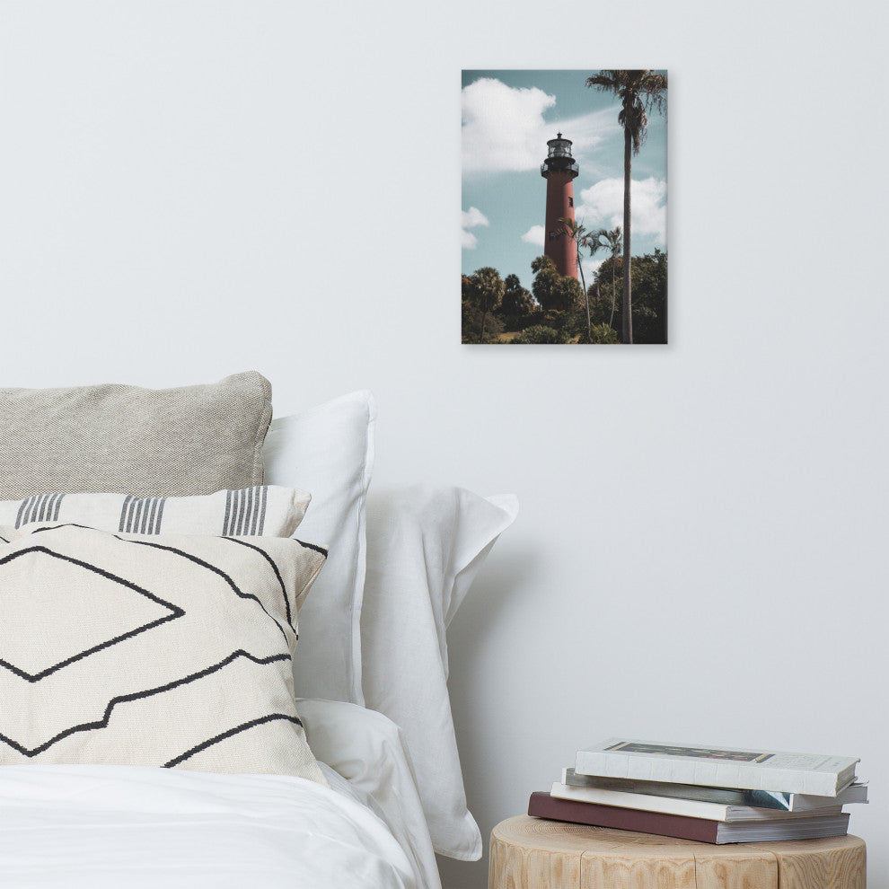 Jupiter Lighthouse Colorized Coastal Landscape Canvas Wall Art Print, 12" X 16"