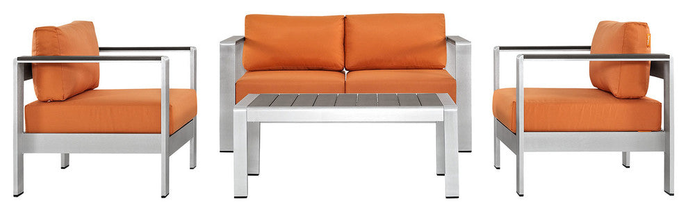 Shore 4 Piece Outdoor Patio Aluminum Sectional Sofa Set EEI-2567-SLV-ORA