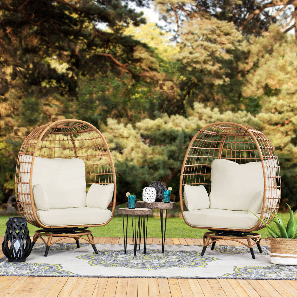 Sunjoy Light Brown Swivel Egg Cuddle Chair