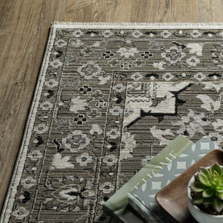 Callum Star Medallion Ivory/Grey Fringe Edge Rug Runner