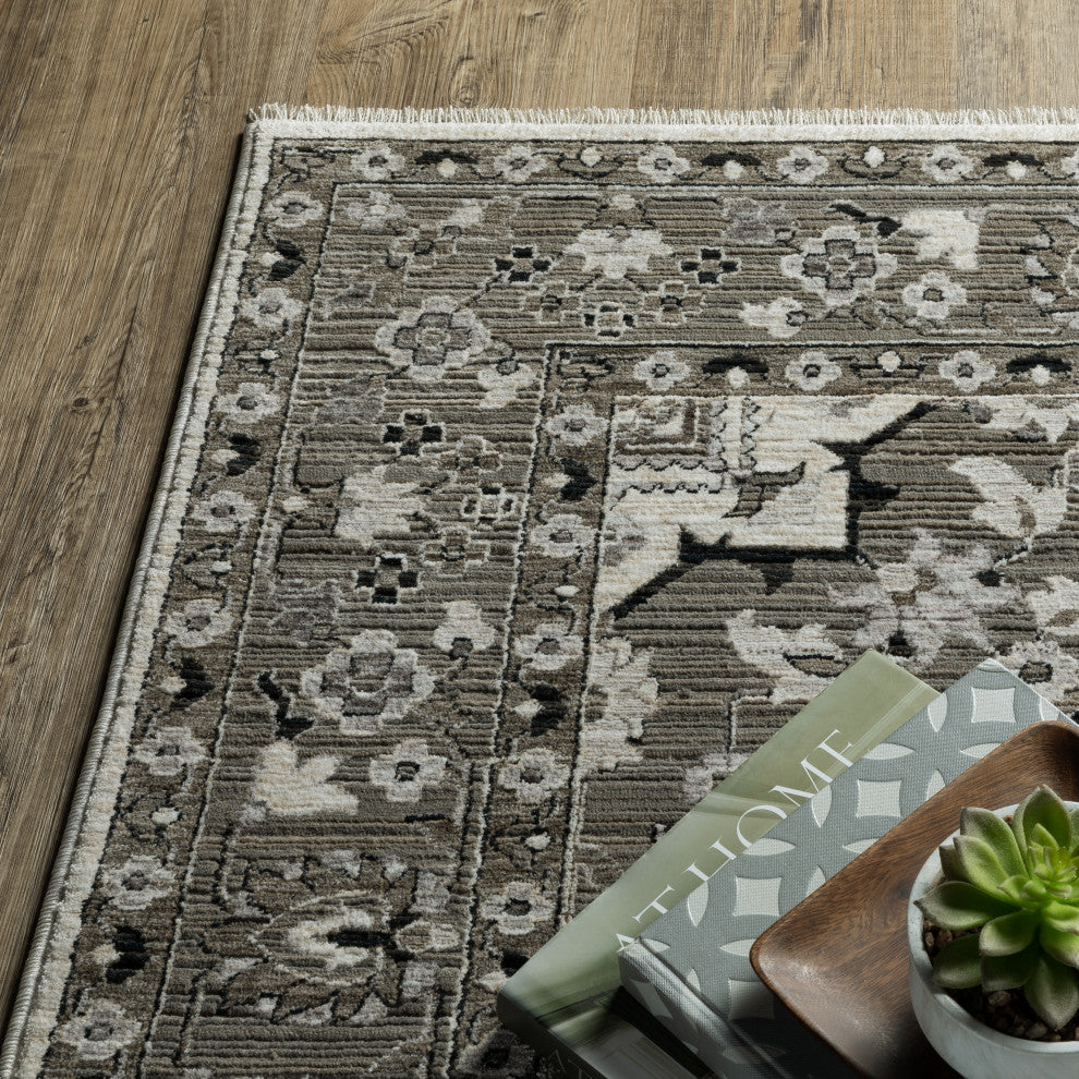 Callum Star Medallion Ivory/Grey Fringe Edge Rug Runner