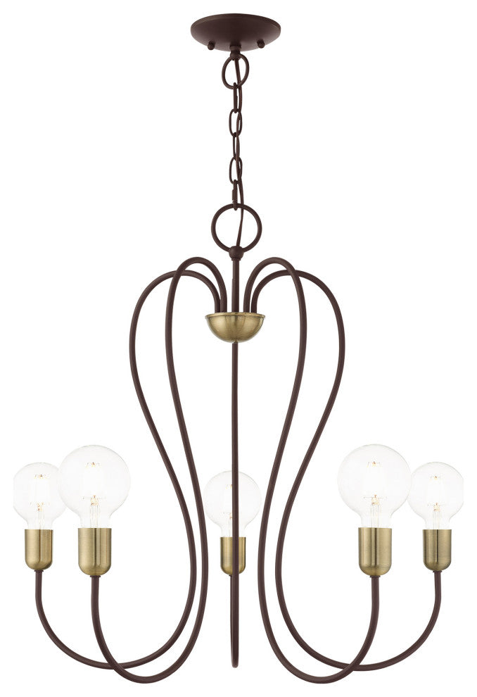 Livex Lighting Lucerne 5 Light Bronze With Antique Brass Accent Chandelier