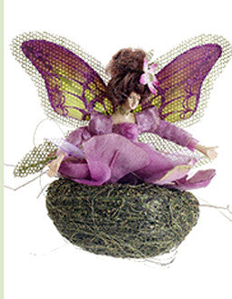 Princess Garden Green and Purple Butterfly Fairy in Nest Christmas Ornament, 5"