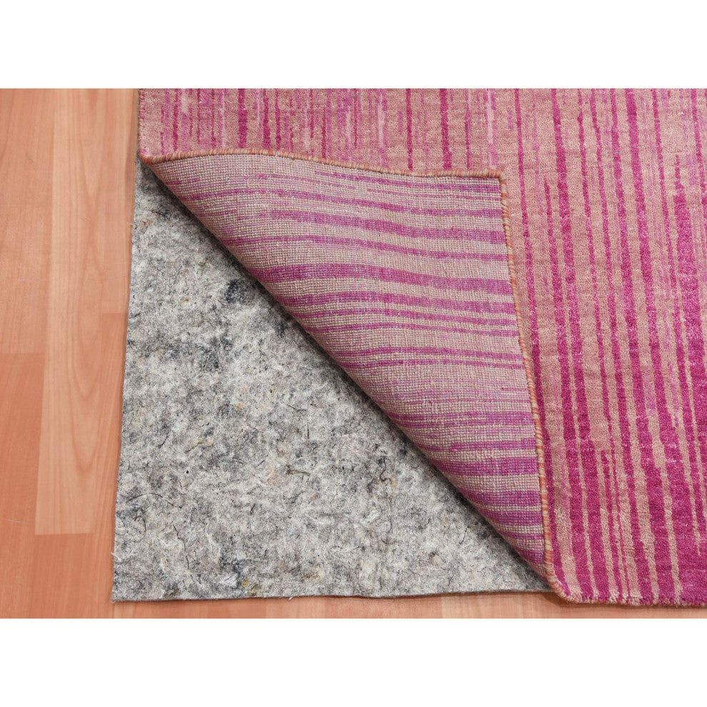 Pink Natural Wool Hand Knotted Vertical Ombre Design Oriental Rug, 10'0"x14'3"