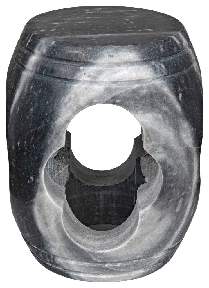 Noir Legend Handcrafted Round Side Table/Stool, Black Marble, 13.5" Dia.