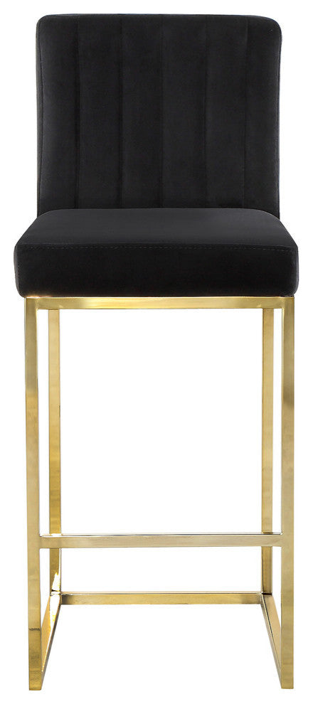 Giselle Velvet Counter Stool, Black, Gold Base