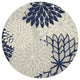 8' Round Ivory And Blue Round Floral Indoor Outdoor Area Rug