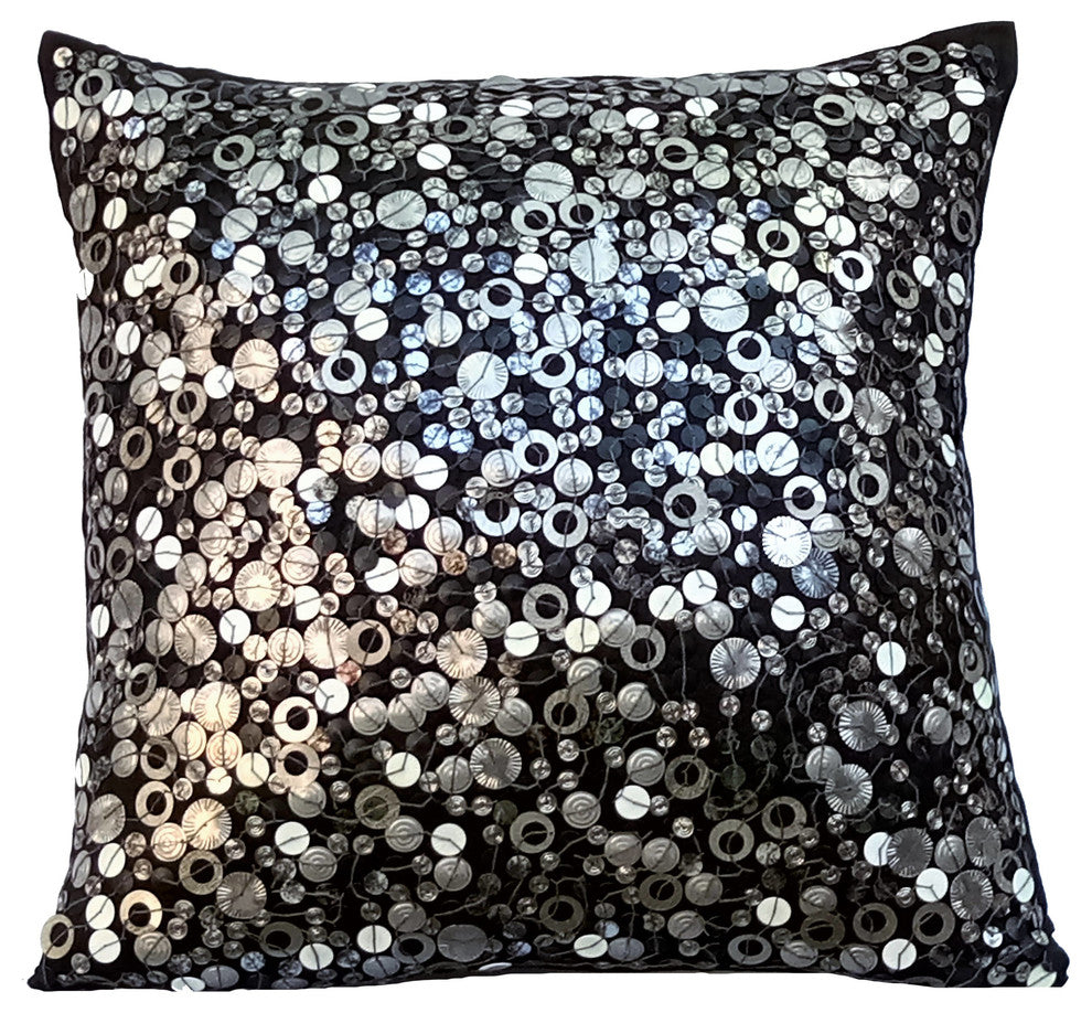 Black Decorative Pillow Covers 24"x24" Silk, Black Night